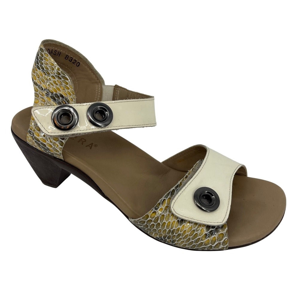 Ziera Dash Sandals Women 37 Cream Yellow Snakeskin Block Heel Patent Leather